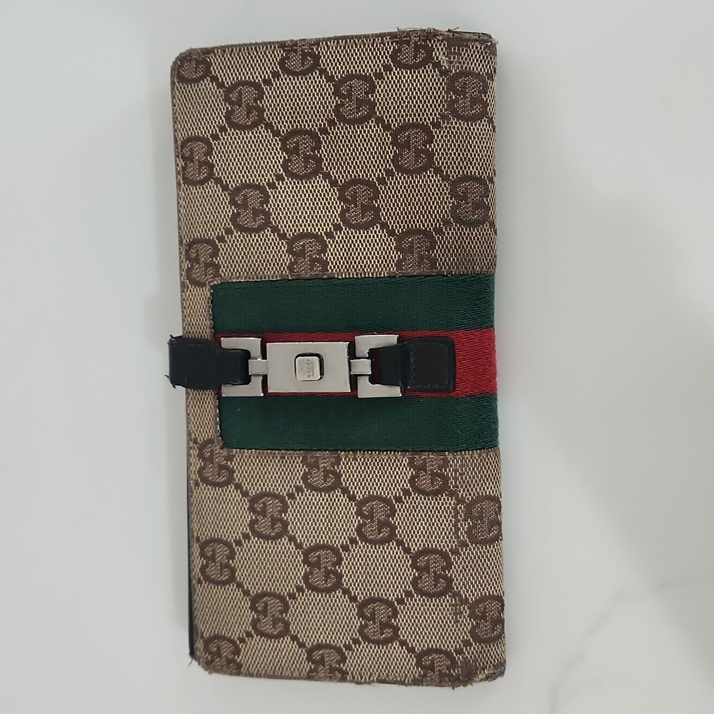 Gucci Monogram Piston Lock Wallet W/classic Red Green Stripe